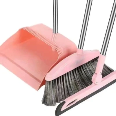 Image of Paociuro Dustpan Broom Set Floor Wiper Household Cleaning Long Handle for Lobby Kitchen Easy Install to Use Pink