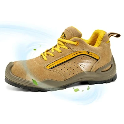 Image of SAFEYEAR Comfortable Safety Shoes for Men &amp; Women, 7296YN S1P SRC Trainers with Steel Toe Cap, Lightweight Wide Fit Work Boots Site, Construction,DIY, Lab etc Beige