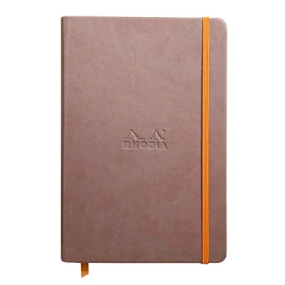 Image of RHODIA 118744C Taupe Rigid Notebook A5 Lined 192 pages Ivory Clairefontaine Paper 90 g/m Bookmark, Elastic Closure Faux Leather Cover Rhodiarama Collection