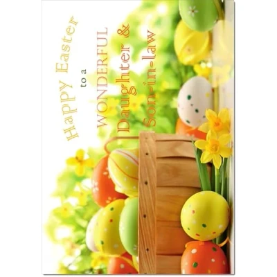Image of doodlecards Daughter &amp; Son in Law Easter Card Basket of Eggs Medium Size with Plain Envelope