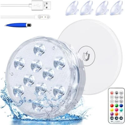 Image of Pool Lights, Shower Light Pond Rechargeable Submersible LED Spa Lights for Hot Tub, Above Ground Decorations Outdoor, Waterproof, 1 Pack