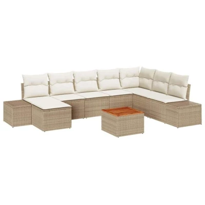 Image of vidaXL Garden Sofa Set 9 pcs Beige and White Rattan Polyester