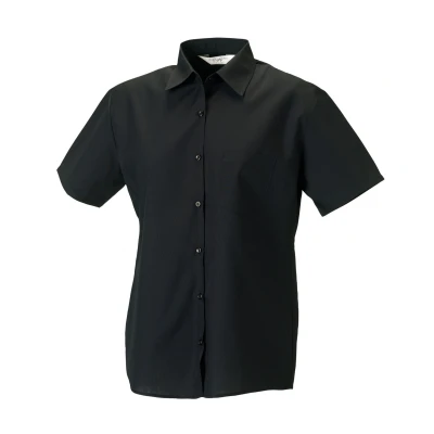 Image of Russell Athletic Collection Womens/Ladies Poplin Easy Care Short Sleeved Formal Shirt (Black) Size 2XL