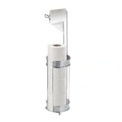 Image of Blue Canyon Stainless Steel Toilet Roll Holder Diamante Free Standing Paper With Storage, Holder, Organizer