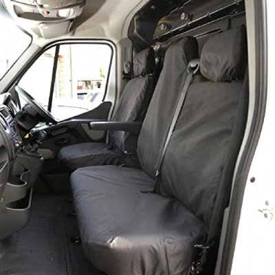 Image of UK Custom Covers SC236B Tailored Heavy Duty Waterproof Front Seat (NO Split Passenger Base WITH Folding Middle Seat) Black To Fit Renault Master 2010 Onwards