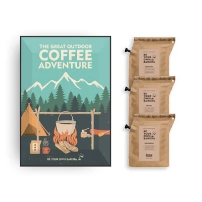 Image of Outdoor Greeting Card for Coffee Lover Includes 2 Premium Brewers with Gourmet Coffees of The World Unique &amp; Alternative Letterbox Gift Idea Men Women
