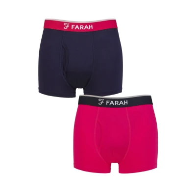 Image of Mens 2 Pair Farah Plain and Stripe Bamboo Keyhole Trunks Navy / Cerise L