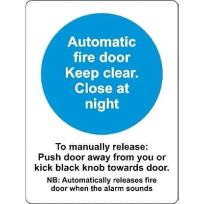 Image of Automatic fire door keep clear equipment Safety sign Self adhesive sticker 400mm x 300mm