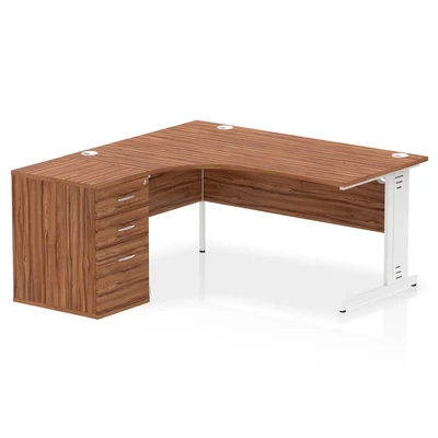 Image of Impulse 1600 Left Crescent Desk Walnut Cable Managed + High Ped