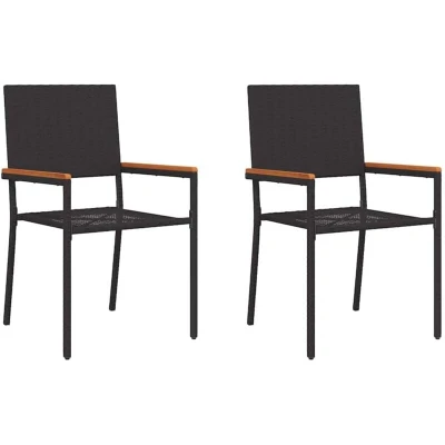 Image of vidaXL Stacking Garden Chairs 2 Piece Set in Black Poly Rattan