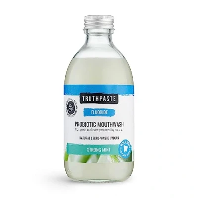 Image of Truthpaste Probiotic Mouthwash (Strong Mint). Alcohol Free, with Fluoride, SLS Zero Waste (300ml)