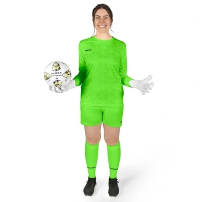 Image of FORZA Women’s Football Goalkeeper Kit Premium Long Sleeve Jersey Uniform Bundle Including Goalie Shirt, Shorts &amp; Sock Set [4 Colours] Sizes XS XL (UK, Alpha, XS, Regular, Fluro Green)