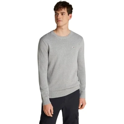Image of Tommy Jeans Men&#039;s Crew Neck Slim Fit Knitted Jumper, Grey (Grey HTR), XXL