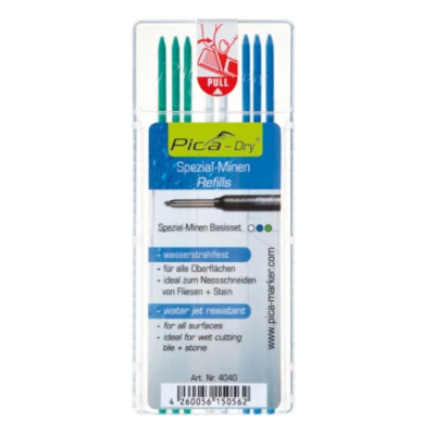Image of Pica 4040 Dry Refills For Automatic Pencil 3030 Set Of 8 3 Blue,2 White,3 Green