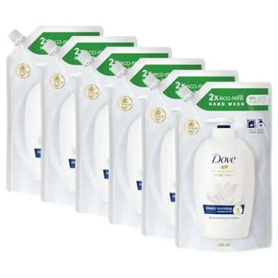 Image of Dove Moisturising Eco Refill for Liquid Hand Wash Effective Antibac Cleansing 24H Nourishment and Instantly Soft Skin 500ml, 6 Pack