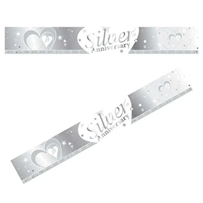 Image of Gifts 4 All Occasions Limited SHATCHI 371 2.7m Silver Anniverrsary Banner Glitz Decoration Party Supply