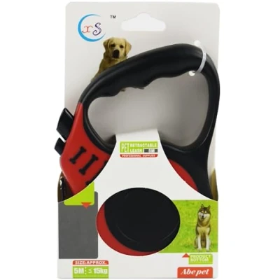 Image of Retractable Dog Lead 16ft /5m Nylon Tape Leash with Lock Button Heavy Duty Handle (Red)