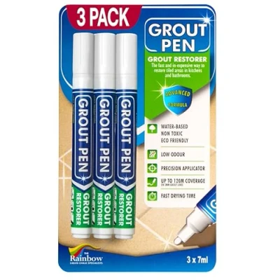 Image of 3 x White Grout Pens Designed for Restoring Tile in bathrooms &amp; Kitchens
