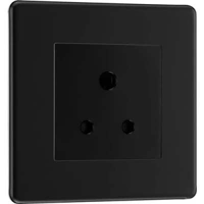 Image of Screwless Flat Plate Matt Black Single Round Pin Unswitched 5A Socket (Black Insert)