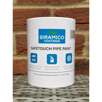 Image of SIRAMICO COATINGS Safetouch Pipe Paint 1 Litre White Reduces Temperaures of Hot Pipes On Raditors and in Building Constructions Waterbased Non Toxic Thermal Insulation