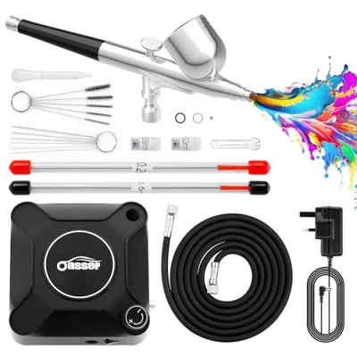 Image of Oasser Airbrush Compressor Kit, Dual Action Suit 36PSI, 0.2 0.3 0.5 mm Nozzle for Model, Tattoo, Makeup, Cake