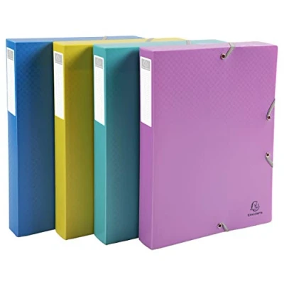 Image of Exacompta Ref 59190E Forever Young Collection Recycled PP Elasticated Filing Boxes 250 x 330mm in Size, Suitable for A4 Documents Assorted Colours (Pack of 4)