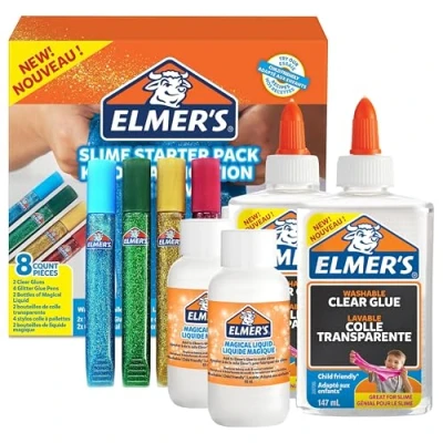 Image of Elmer’s Glitter Slime Kit Supplies Include Clear PVA Glue, Glue Pens &amp; Magical Liquid Activator Solution Washable Kid Friendly Formula 8 Count