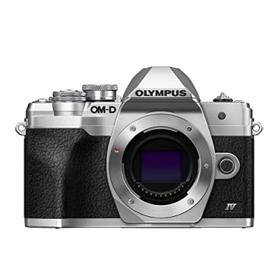 Image of Olympus OM D E M10 Mark IV Micro Four Thirds System Camera, 20 MP sensor, 5 axis image stabilizer, selfie LCD screen, electronic viewfinder, 4K video, powerful AF, Wi Fi, silver