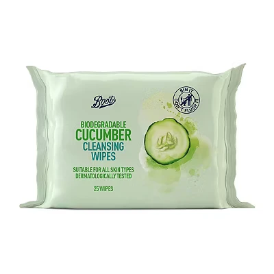 Image of Boots Everyday Cucumber Cleansing Wipes 25 Plastic Free Suitable for All Skin Types x 4 [4 Pack]