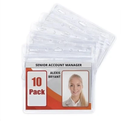 Image of 10PCS Plastic ID Card Holder,Name Tag Badge Holder. (10PCS Holder Horizontal, Clear Transparent, Waterproof Holders, Name Holder, Pocket Holder.)