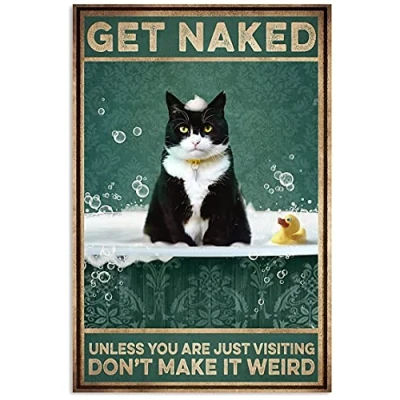 Image of BCTS Cat Get Naked Poster Funny Decor Metal Sign 12x16 inch
