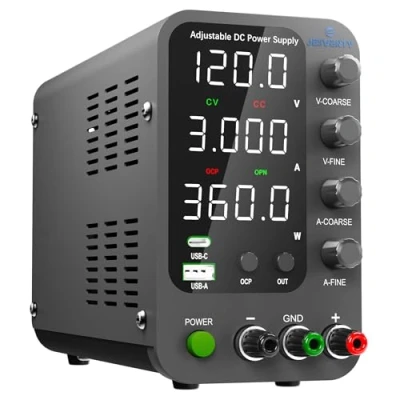 Image of Jesverty DC Power Supply Variable, 0 120V 3A Switching Bench with 20W USB &amp; Type C Quick Charge, Encoder Corase Fine Adjustment Knob, Output Switch, 4 Digit LED Display SPS 12003V