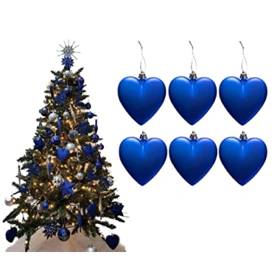 Image of 6pc Large Heart Xmas Baubles (Matte) Great Christmas Tree Decorations, (Royal Blue)