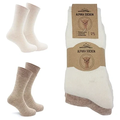 Image of MOUNTREX® Alpaca socks, wool socks for men and women, winter warm house thermal thick, 2 pairs, Ecru/beige thermo, 39 42