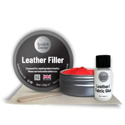 Image of Scratch Doctor Leather Glue &amp; Filler Kit Repair Tears, Rips, Scratches, Holes on Furniture, Sofas, Chairs, Car Seats (Red, 10ml)