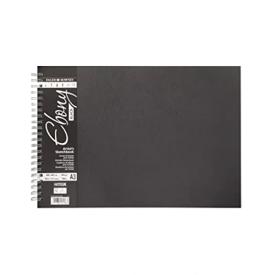 Image of Daler Rowney Ebony Lightly Textured 160gsm A3 Landscape Hardback Sketchbook, Spiral Bound, 40 Black Sheets, Ideal for Professional Artists &amp; Students