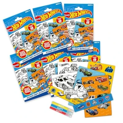 Image of BLADEZ Hot Wheels Toyz Sticker Craft Activity Set Hotwheels Creative Fun with Stickers &amp; Colouring For Children Mini Card Scene Pens Perfect Kids Party Bags 6 Pack