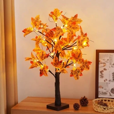 Image of Maple Leaf Tree Lights Indoor with 24 Warm White LEDs, USB LED Bonsai Light Adjustable Twig Battery Operated up for Christmas Easter Party Decoration (Maple)