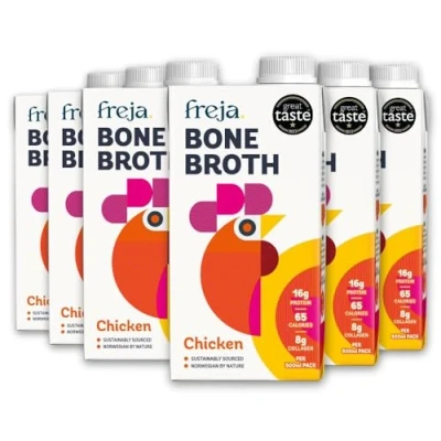 Image of Chicken Bone Broth Free Range Collagen, Protein &amp; Amino Acids Low Carb Gluten Clear Liquid Broth, not Stock Cubes, Powder or Concentrate 6 x 500ml