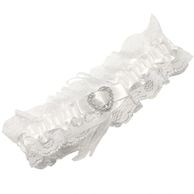 Image of Topkids Accessories Wedding Garter Blue Garters Bride Bridal Hen Party Night Lace for Brides (White w/Heart)