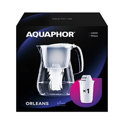 Image of AQUAPHOR Water Filter Jug Orleans with 1x A5 350 litre Cartridge enriched Magnesium, Reduces Chlorine and limescale, White 4.2 litres total capacity