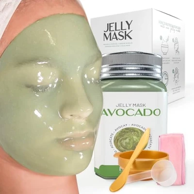 Image of BRÜUN Jelly Mask Jar Avocado Peel Off Face Care Rubber 23 fl oz Skin Moisturizing Gel Spa Set.