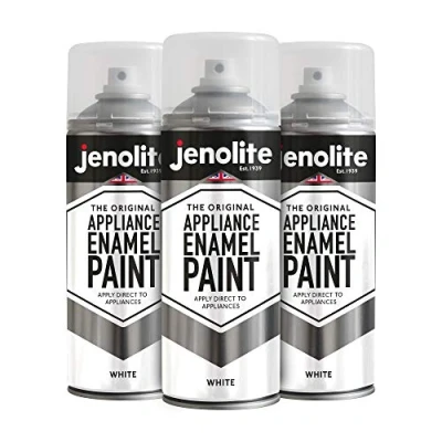 Image of JENOLITE Appliance Enamel Paint White 3x400ml Spray Refresh &amp; Restore Appliances Ideal Touch Up For Fridges, Freezers, Washing Machines, Radiators