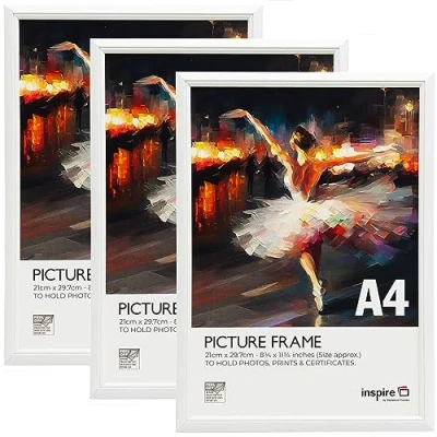 Image of Inspire By Hampton EASYLOADER A4 (21x30cm) White Picture Poster Frame Plexi (Non Glass) 3 Pack IBH EASA4WHP PK3