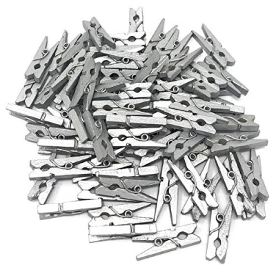 Image of 25mm Mini Silver Wooden Clothes Peg Craft For Vintage Wedding Party Decoration Scrapbook (50)