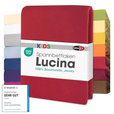Image of CelinaTex Lucina Baby Kids Fitted Sheet Bed Child&#039;s Cotton 2er Set 60x120 70x140 cm ruby red