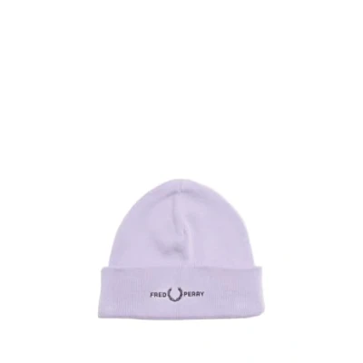 Image of Fred Perry Mens Womens Classic Cotton Blend Graphic Beanie Hat Featuring The Logo in Lilac Mauve Purple One Size