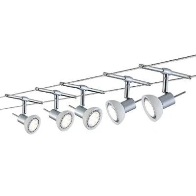 Image of Paulmann 94136 Cable Lighting System Sheela Set, Extendable Max 5 x 10 Watt Matt Chrome/Opal Suspension Lamp Without Bulbs