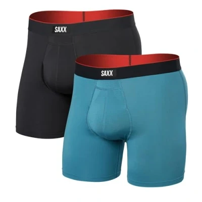 Image of Saxx Multi Sport Mesh 2 Pack Boxer Briefs, Hydro Blue/Faded Black XL
