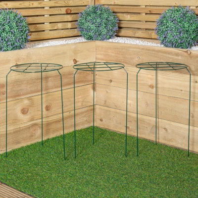 Image of Pack of 3 Tom Chambers Urban Dark Green Metal Herbaceous Garden Plant Support Grow Through Medium 50cm x 30cm